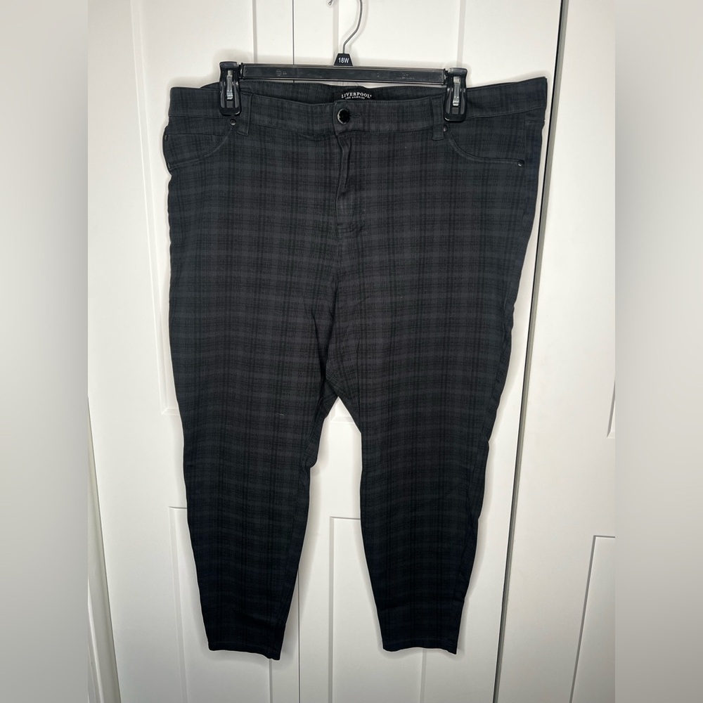 Liverpool Black Plaid Straight Leg Pants